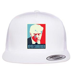 Trump Mug Shot Never Surrender Flat Bill Trucker Hat