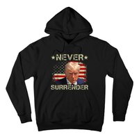 Trump Mug Shot Never Surrender Pro Trump American Flag Hoodie