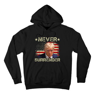 Trump Mug Shot Never Surrender Pro Trump American Flag Hoodie