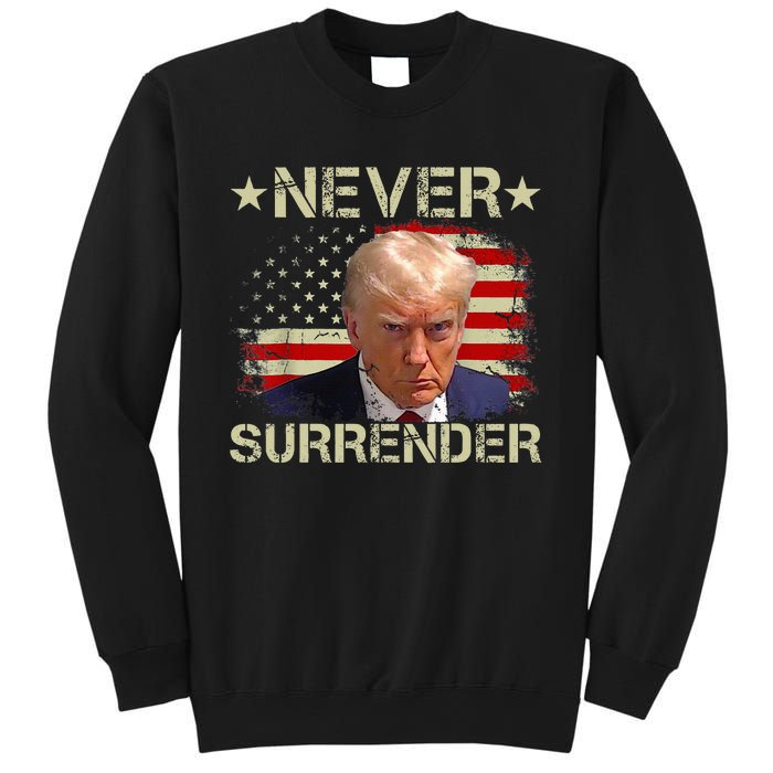 Trump Mug Shot Never Surrender Pro Trump American Flag Sweatshirt