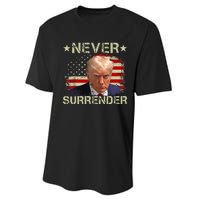 Trump Mug Shot Never Surrender Pro Trump American Flag Performance Sprint T-Shirt