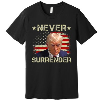 Trump Mug Shot Never Surrender Pro Trump American Flag Premium T-Shirt