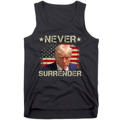 Trump Mug Shot Never Surrender Pro Trump American Flag Tank Top