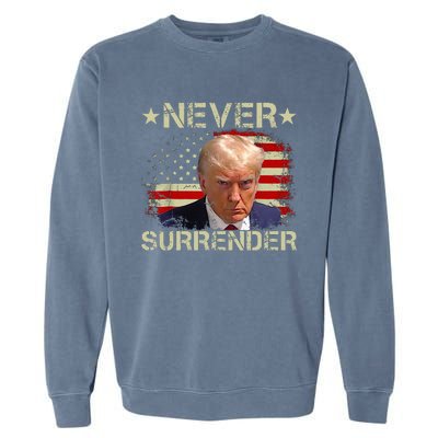 Trump Mug Shot Never Surrender Pro Trump American Flag Garment-Dyed Sweatshirt