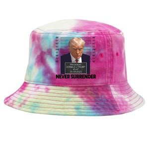 Trump Mug Shot Donald Trump Mug Shot Never Surrender Trending Design Tie-Dyed Bucket Hat