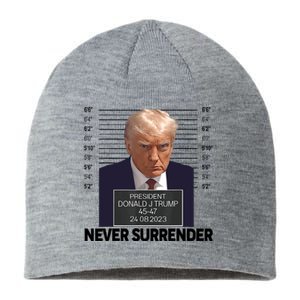 Trump Mug Shot Donald Trump Mug Shot Never Surrender Trending Design Sustainable Beanie