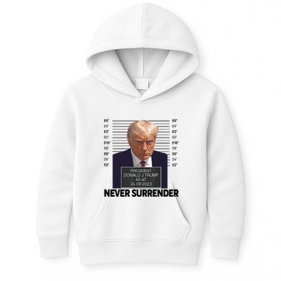 Trump Mug Shot Donald Trump Mug Shot Never Surrender Trending Design Kids Hoodie