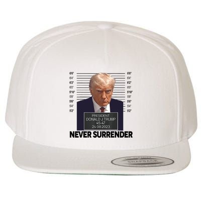 Trump Mug Shot Donald Trump Mug Shot Never Surrender Trending Design Wool Snapback Cap