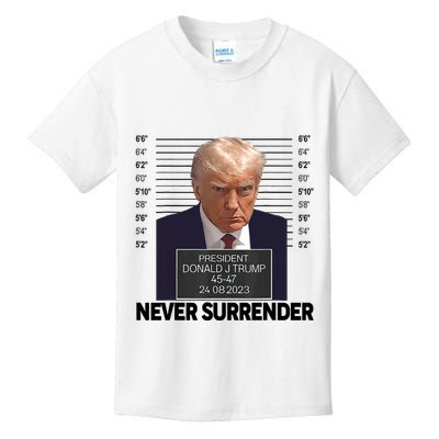 Trump Mug Shot Donald Trump Mug Shot Never Surrender Trending Design Kids T-Shirt