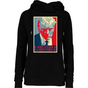 Trump Mug Shot Donald Trump Mug Shot Never Surrender Womens Funnel Neck Pullover Hood