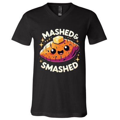 Thanksgiving Mashed & Smashed Funny Sweet Potato V-Neck T-Shirt