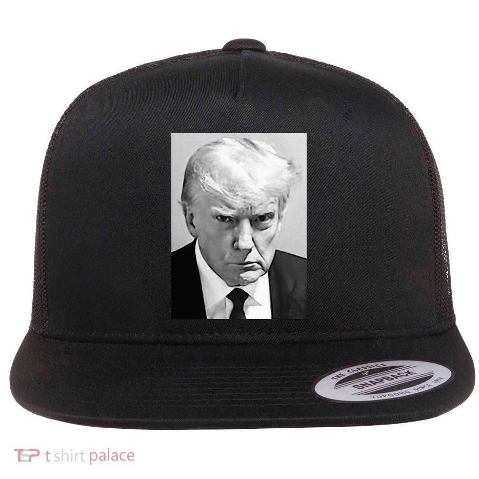 Trump Mug Shot Donald Trump Mug Shot Flat Bill Trucker Hat