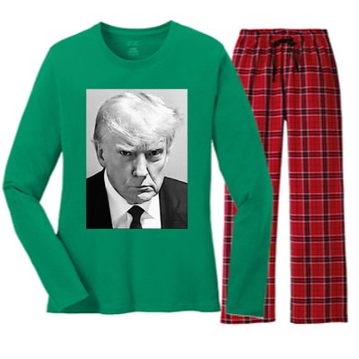 Trump Mug Shot Donald Trump Mug Shot Women's Long Sleeve Flannel Pajama Set 