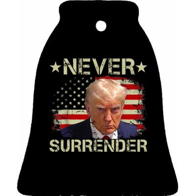 Trump Mug Shot Never Surrender Pro Trump American Flag Ceramic Bell Ornament