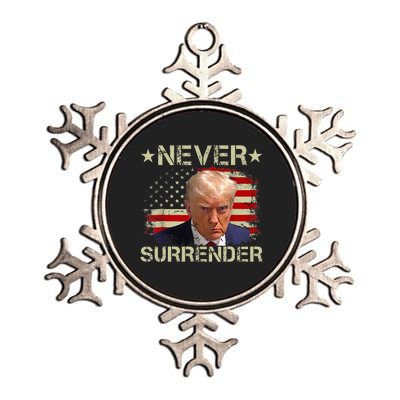 Trump Mug Shot Never Surrender Pro Trump American Flag Metallic Star Ornament