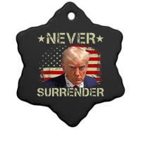 Trump Mug Shot Never Surrender Pro Trump American Flag Ceramic Star Ornament