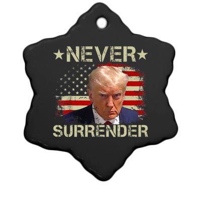 Trump Mug Shot Never Surrender Pro Trump American Flag Ceramic Star Ornament