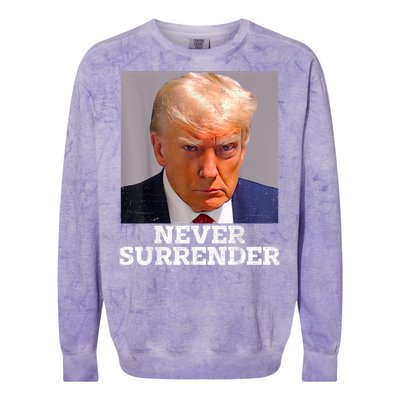 Trump Mug Shot Donald Trump Mug Shot Never Surrender Colorblast Crewneck Sweatshirt