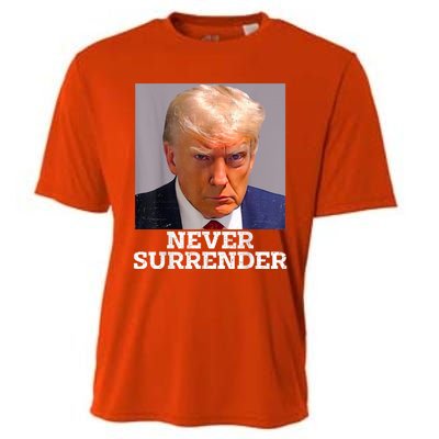 Trump Mug Shot Donald Trump Mug Shot Never Surrender Cooling Performance Crew T-Shirt