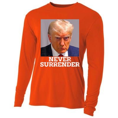 Trump Mug Shot Donald Trump Mug Shot Never Surrender Cooling Performance Long Sleeve Crew