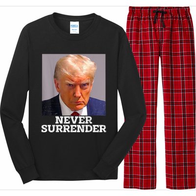 Trump Mug Shot Donald Trump Mug Shot Never Surrender Long Sleeve Pajama Set