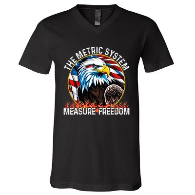 The Metric System CanT Measure Freedom Eagle Usa Flag V-Neck T-Shirt