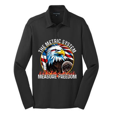 The Metric System CanT Measure Freedom Eagle Usa Flag Silk Touch Performance Long Sleeve Polo