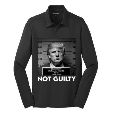 Trump Mug Shot, Trump Not Guilty Pro Trump Supporter Silk Touch Performance Long Sleeve Polo