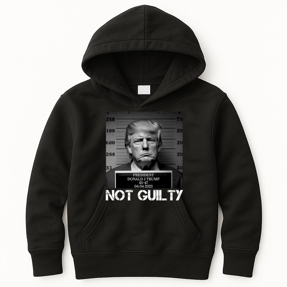 Trump Mug Shot, Trump Not Guilty Pro Trump Supporter Kids Hoodie