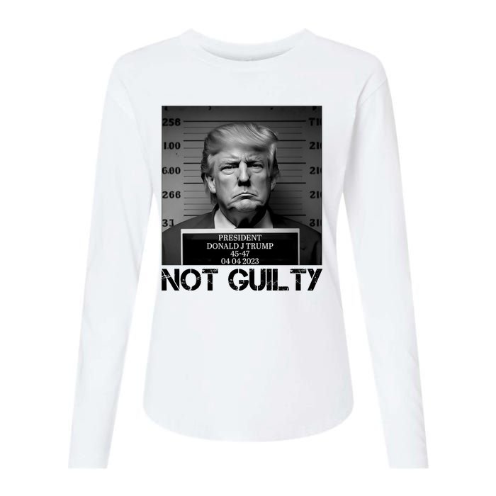 Trump Mug Shot, Trump Not Guilty Pro Trump Supporter Womens Cotton Relaxed Long Sleeve T-Shirt