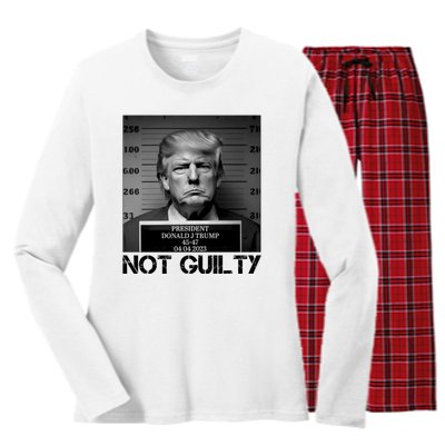 Trump Mug Shot, Trump Not Guilty Pro Trump Supporter Women's Long Sleeve Flannel Pajama Set 