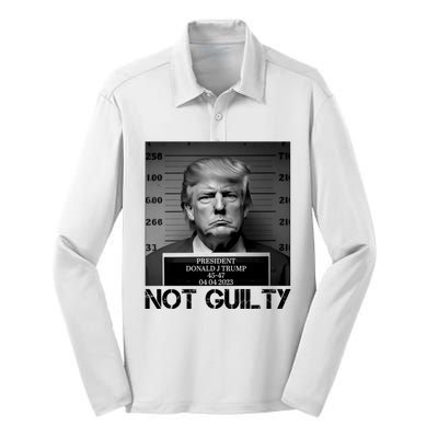 Trump Mug Shot, Trump Not Guilty Pro Trump Supporter Silk Touch Performance Long Sleeve Polo