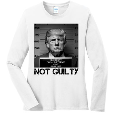 Trump Mug Shot, Trump Not Guilty Pro Trump Supporter Ladies Long Sleeve Shirt