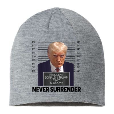 Trump Mug Shot Donald Trump Mug Shot Never Surrender Sustainable Beanie