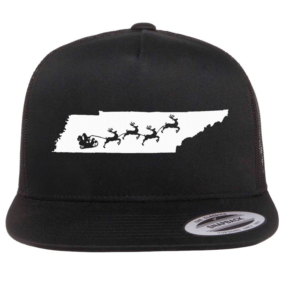 Tennessee Map Santa Christmas Reindeer Xmas Flat Bill Trucker Hat
