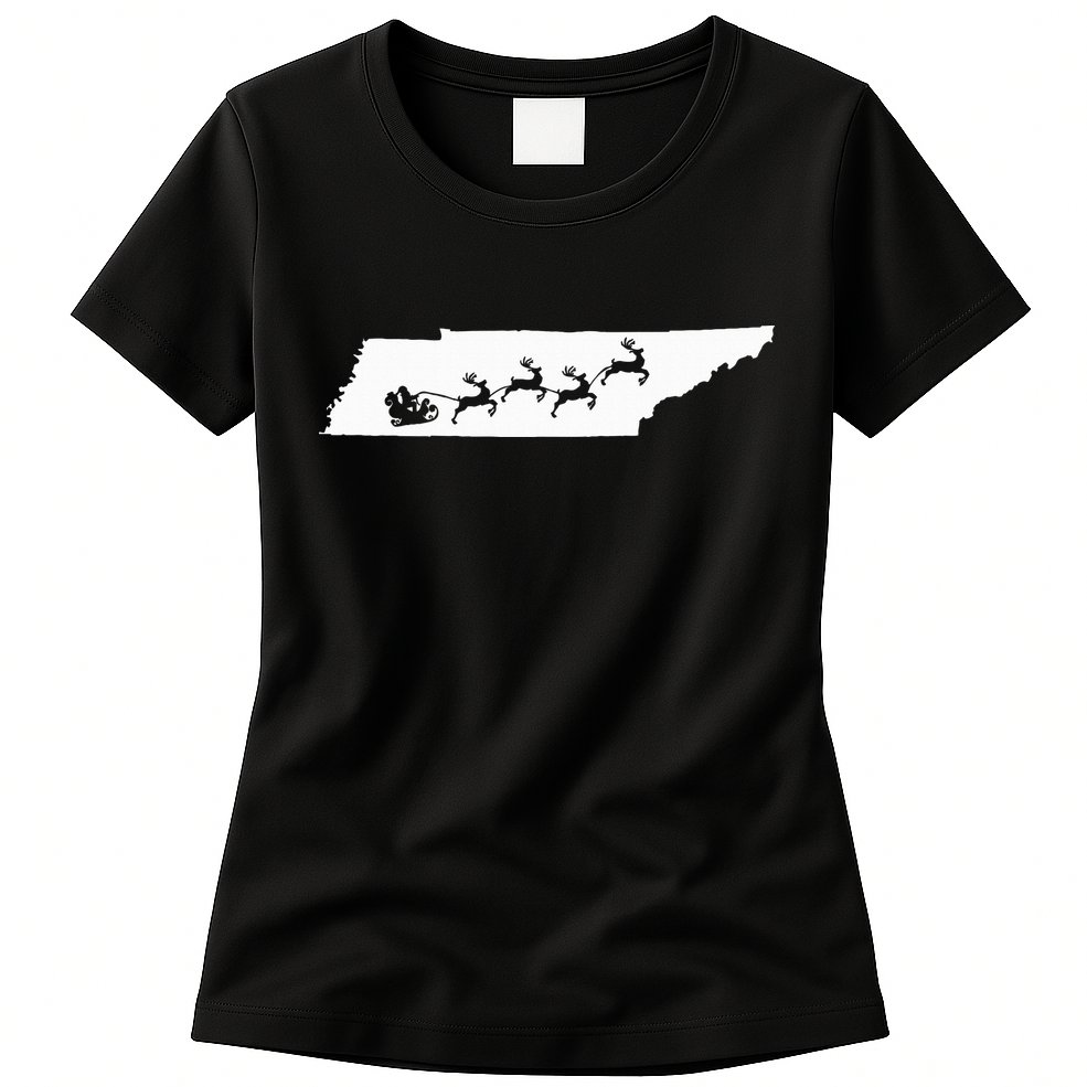 Tennessee Map Santa Christmas Reindeer Xmas Womens T-Shirt