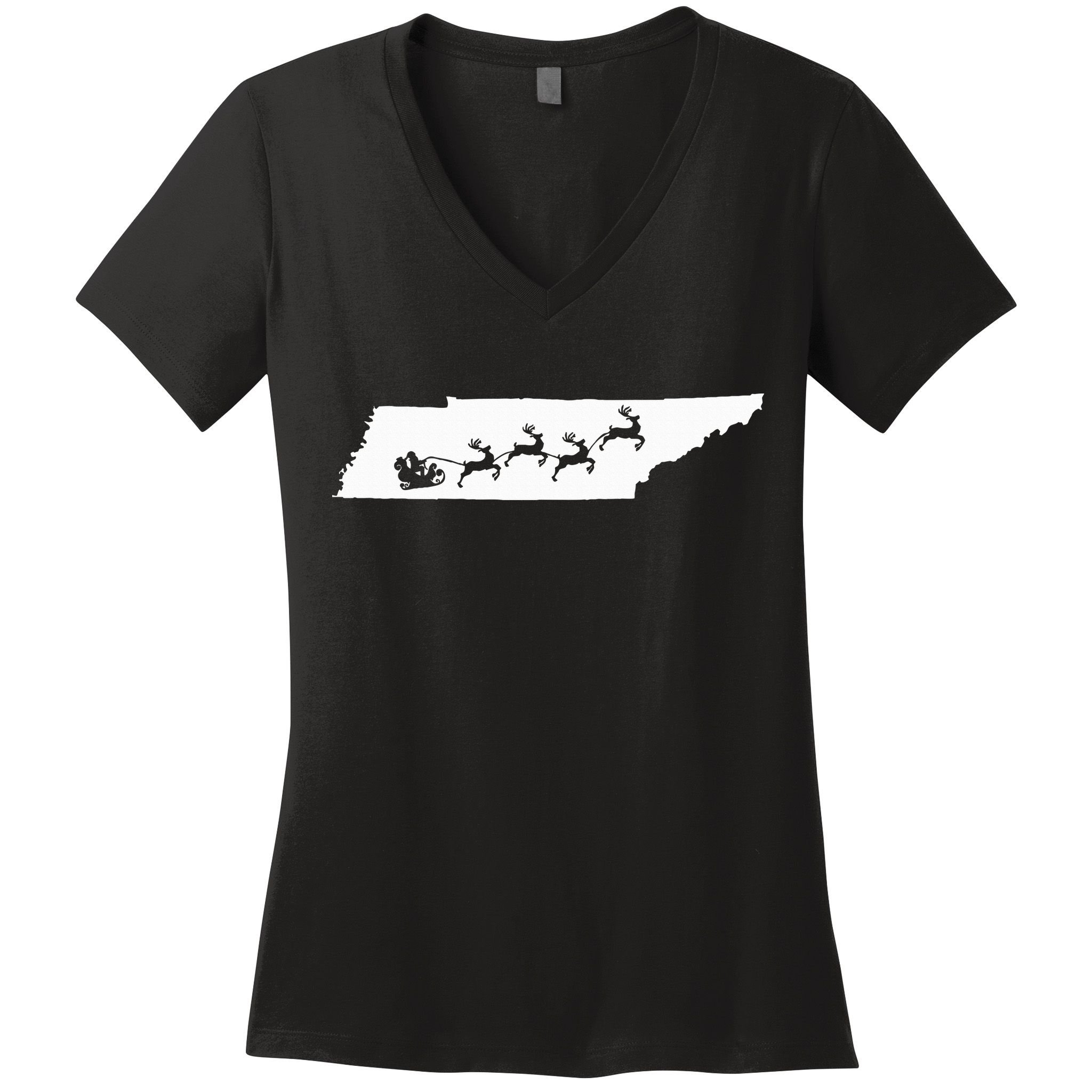 Tennessee Map Santa Christmas Reindeer Xmas Women's V-Neck T-Shirt