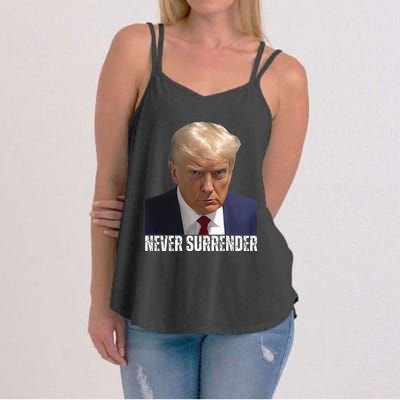 Trump Mug Shot Donald Trump Mug Shot Never Surrender Women's Strappy Tank