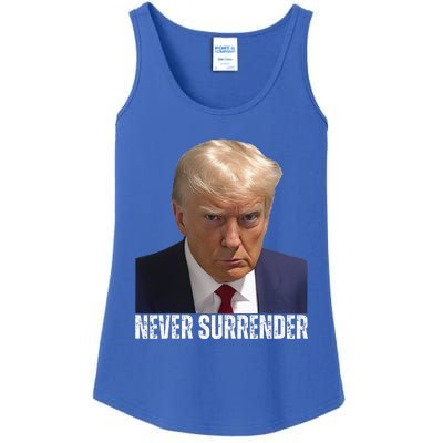 Trump Mug Shot Donald Trump Mug Shot Never Surrender Ladies Essential Tank