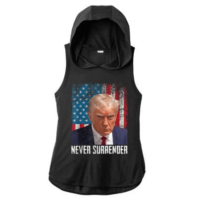 Trump Mug Shot Donald Trump Mug Shot Never Surrender Ladies PosiCharge Tri-Blend Wicking Draft Hoodie Tank