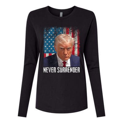 Trump Mug Shot Donald Trump Mug Shot Never Surrender Womens Cotton Relaxed Long Sleeve T-Shirt