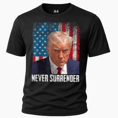 Trump Mug Shot Donald Trump Mug Shot Never Surrender Performance Shirt
