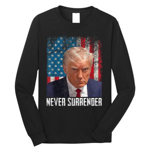 Trump Mug Shot Donald Trump Mug Shot Never Surrender Long Sleeve Shirt