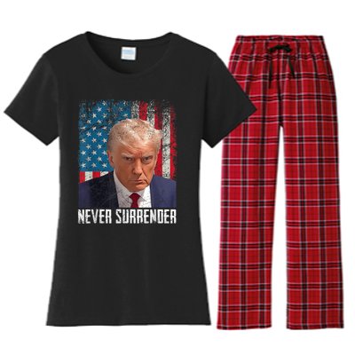 Trump Mug Shot Donald Trump Mug Shot Never Surrender Women's Flannel Pajama Set