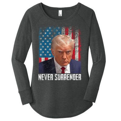 Trump Mug Shot Donald Trump Mug Shot Never Surrender Women's Perfect Tri Tunic Long Sleeve Shirt