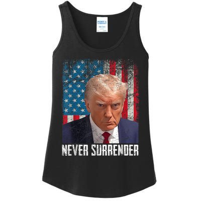 Trump Mug Shot Donald Trump Mug Shot Never Surrender Ladies Essential Tank