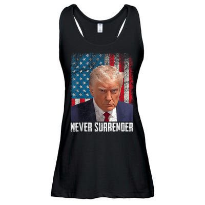 Trump Mug Shot Donald Trump Mug Shot Never Surrender Ladies Essential Flowy Tank