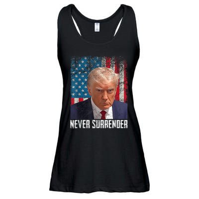 Trump Mug Shot Donald Trump Mug Shot Never Surrender Ladies Essential Flowy Tank