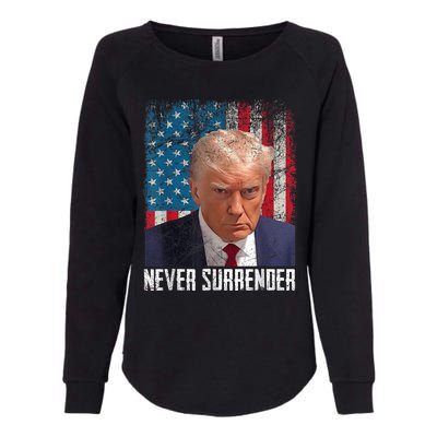 Trump Mug Shot Donald Trump Mug Shot Never Surrender Womens California Wash Sweatshirt