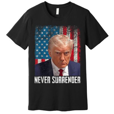 Trump Mug Shot Donald Trump Mug Shot Never Surrender Premium T-Shirt